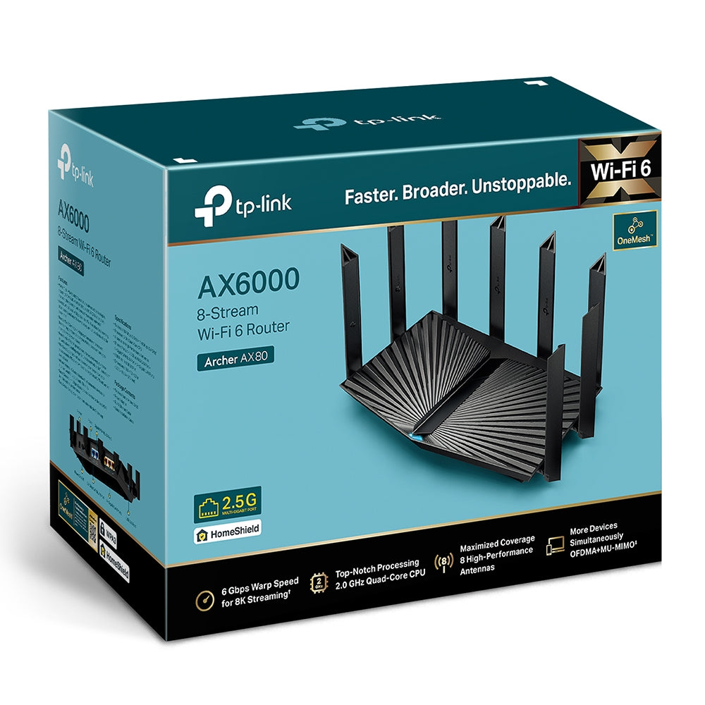 TP-Link Archer AX80 AX6000 8-Stream Wi-Fi 6 Router with 2.5G Port TP-Link Archer AX80 AX6000 8-Stream Wi-Fi 6 Router with 2.5G Port